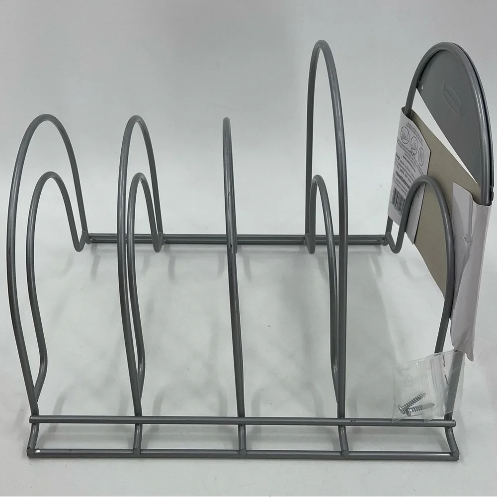 Rubbermaid 4 Tier Heavy-Duty Pot Pan Organizer Racks Cookware Lids Holder Silver